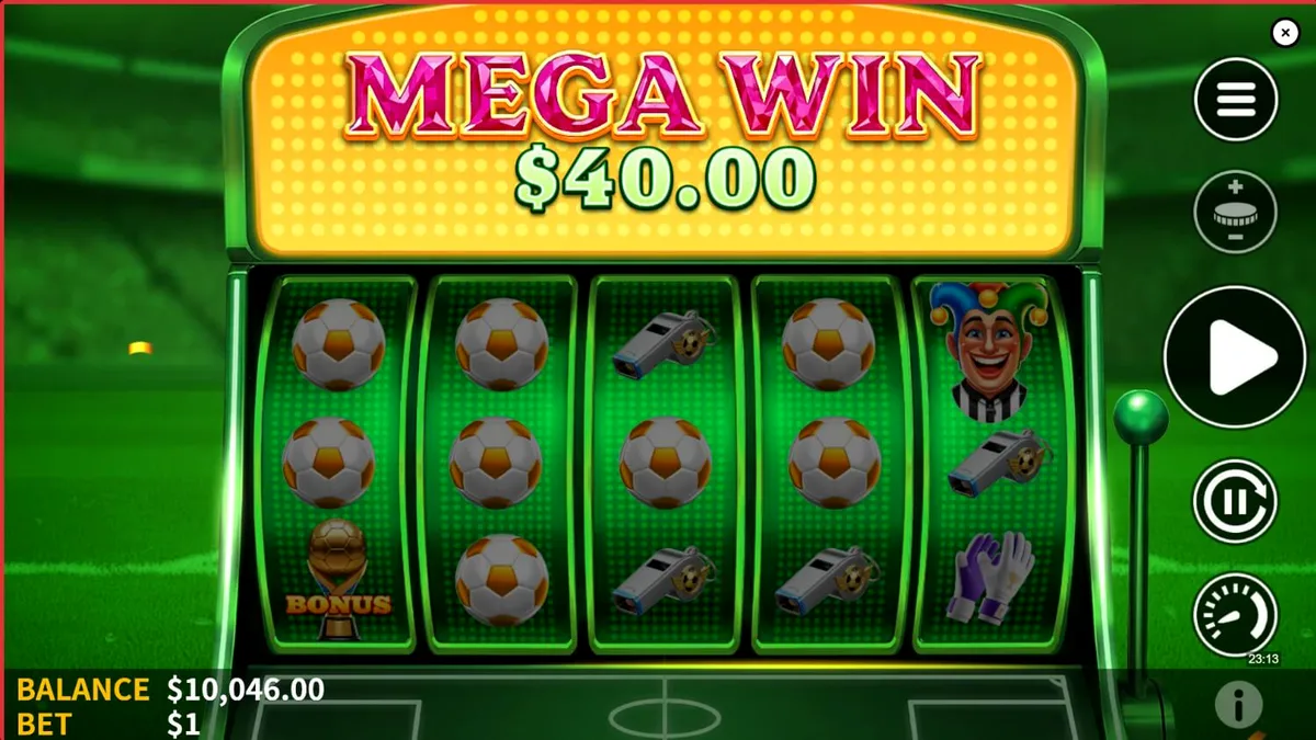 Tampilan visual slot Soccer Joker dengan tema stadion dan karakter Joker